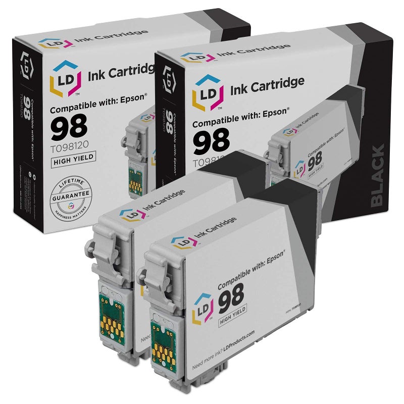 LD Products Remanufactured Ink Cartridge Replacement for Epson 98 T098120 (2 Pack - Black) Compatible with The Following Epson Printer Models Artisan: 700 710 725 730 800 810 835 837 - Image 1